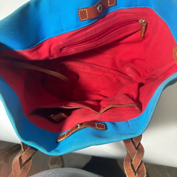 Dooney & Bourke Turquoise Blue Tote with Brown Leather Accents - Picture 6 of 9